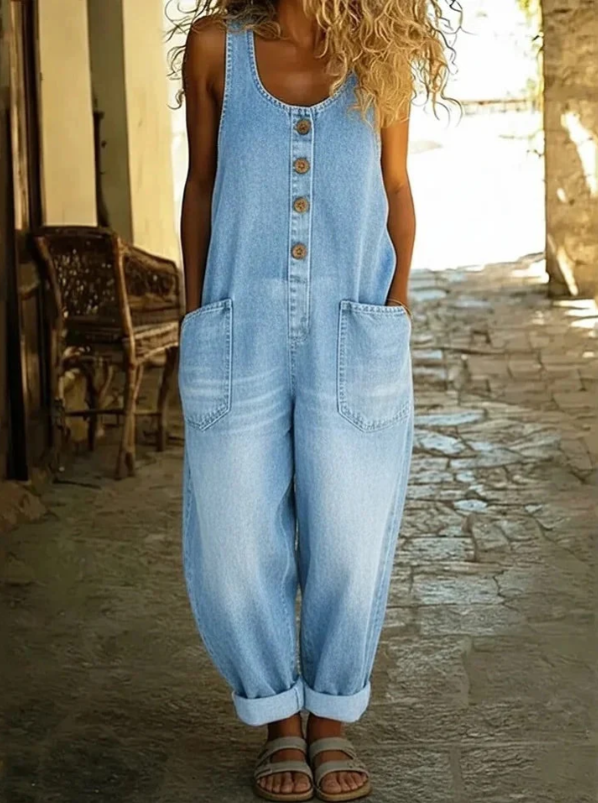 Tuta salopette in denim da donna Sable con bottoni sul davanti