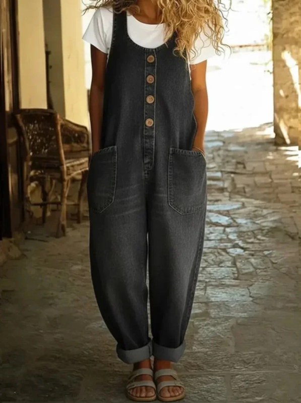 Tuta salopette in denim da donna Sable con bottoni sul davanti