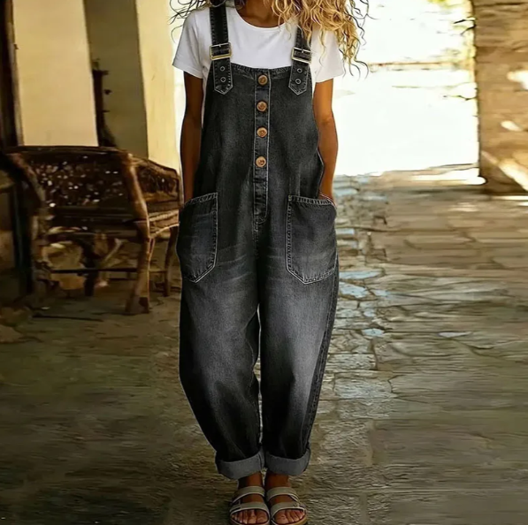 Tuta salopette in denim da donna Sable con bottoni sul davanti