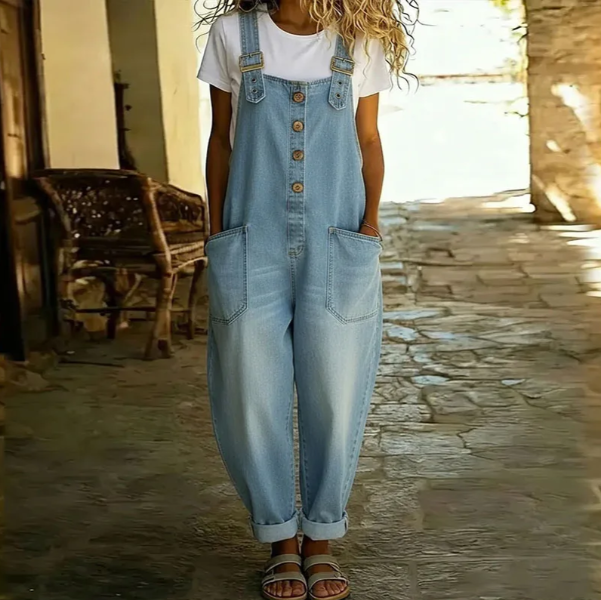 Tuta salopette in denim da donna Sable con bottoni sul davanti