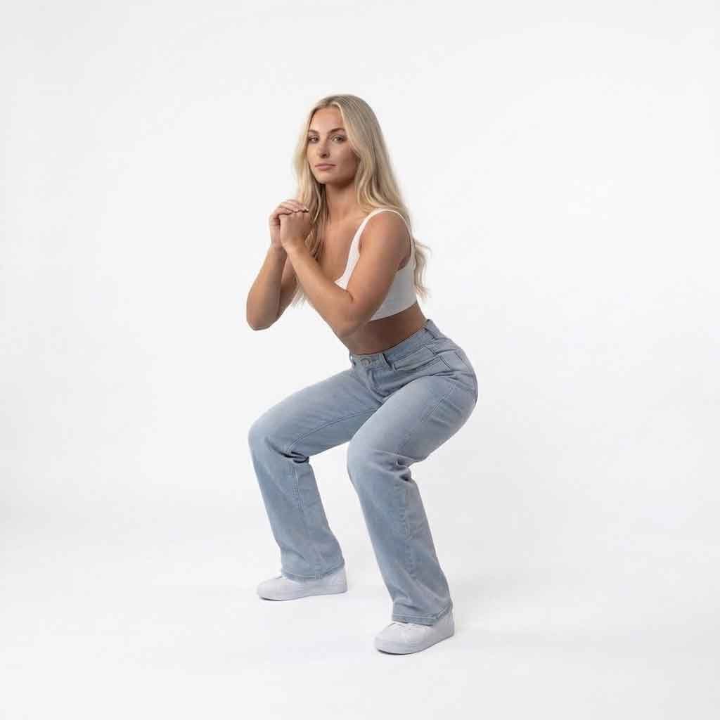 Jeans da donna in denim a vita media con gamba ampia
