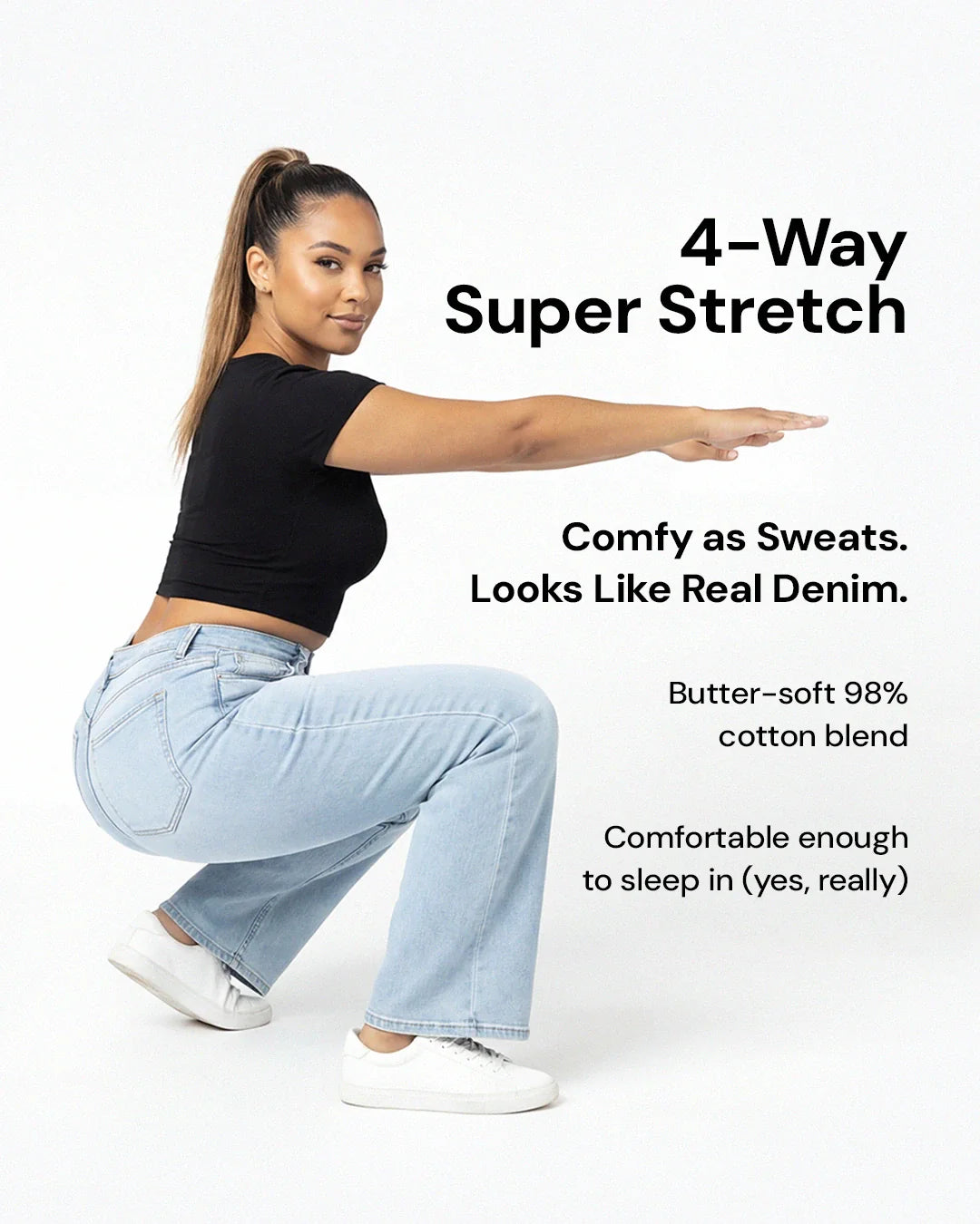 Jeans da donna in denim a vita media con gamba ampia