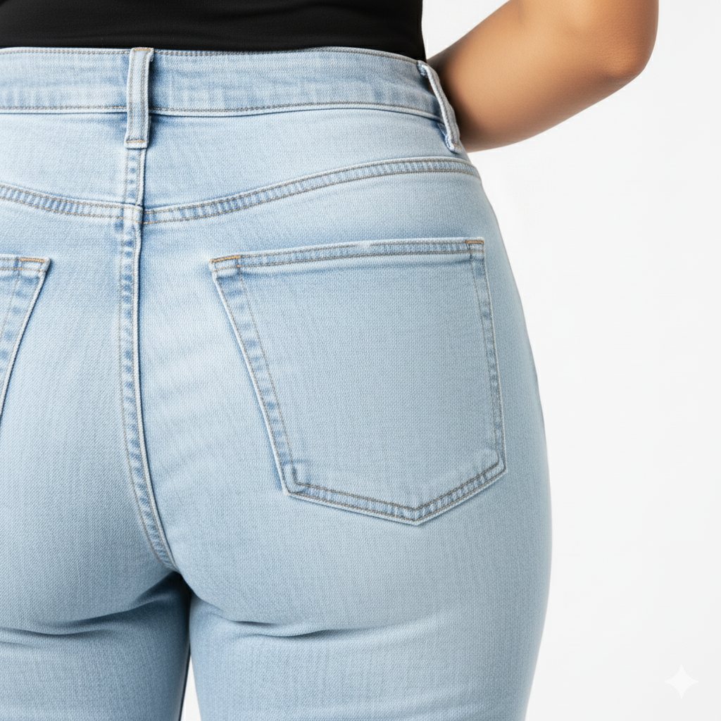 Jeans da donna in denim a vita media con gamba ampia