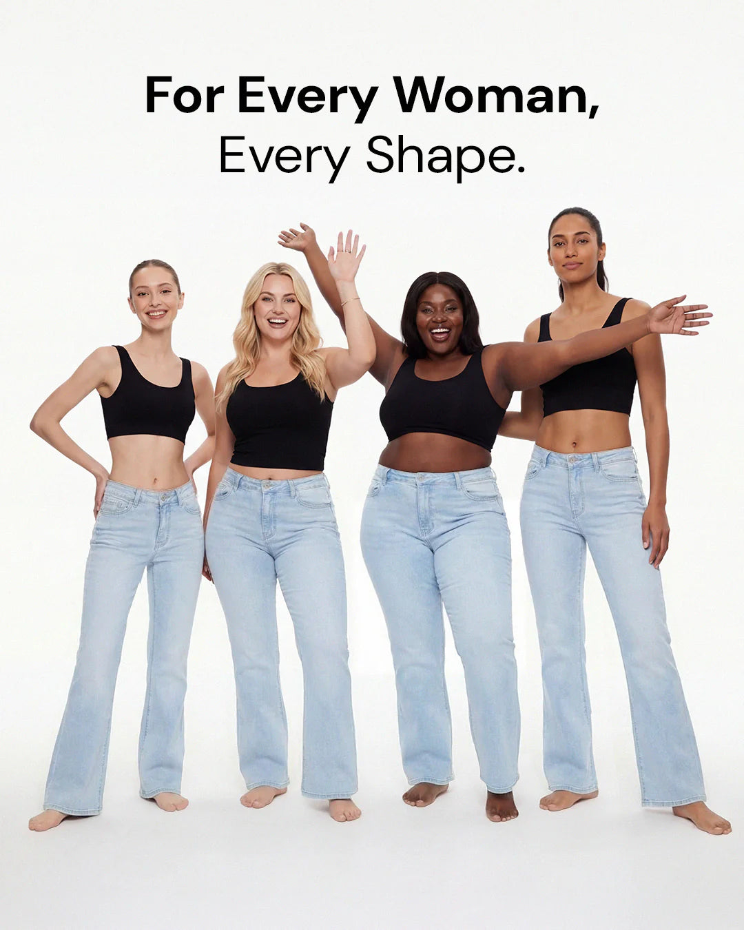 Jeans da donna in denim a vita media con gamba ampia