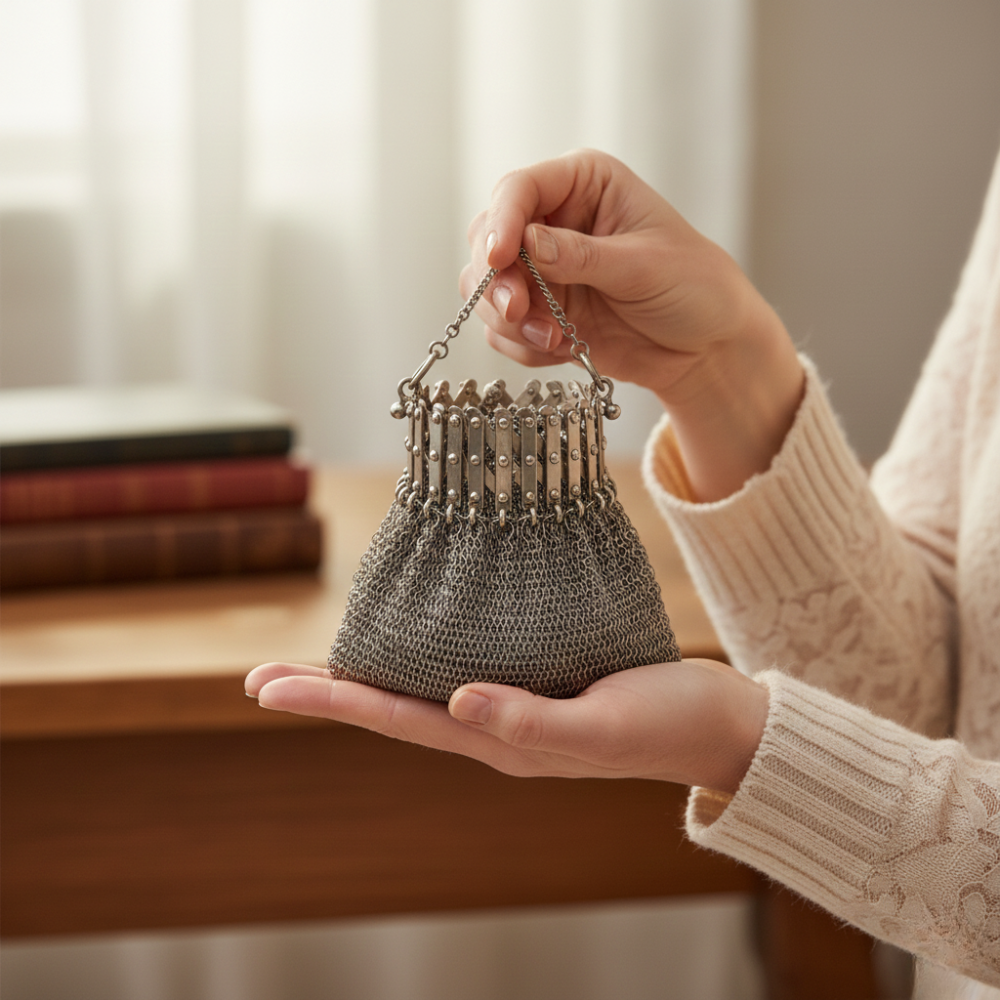 Vintage-Style Chainmail Clutch with Decorative Clasp