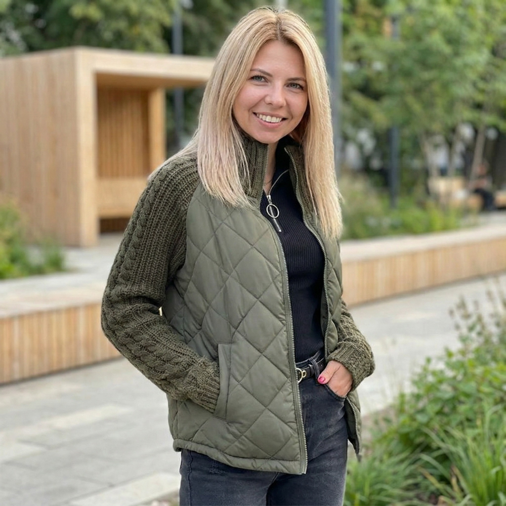 Knitted Sleeve Patchwork Puffer Jacket