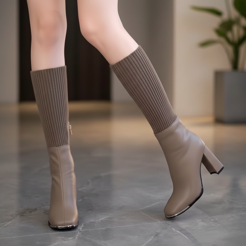 Tall Stretch Knit Block Heel Boots