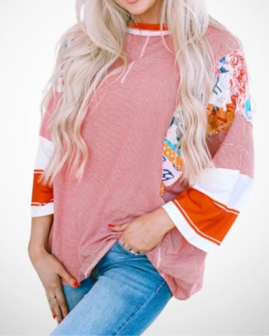Jennifer - Lehký patchworkový top s netopýřími rukávy