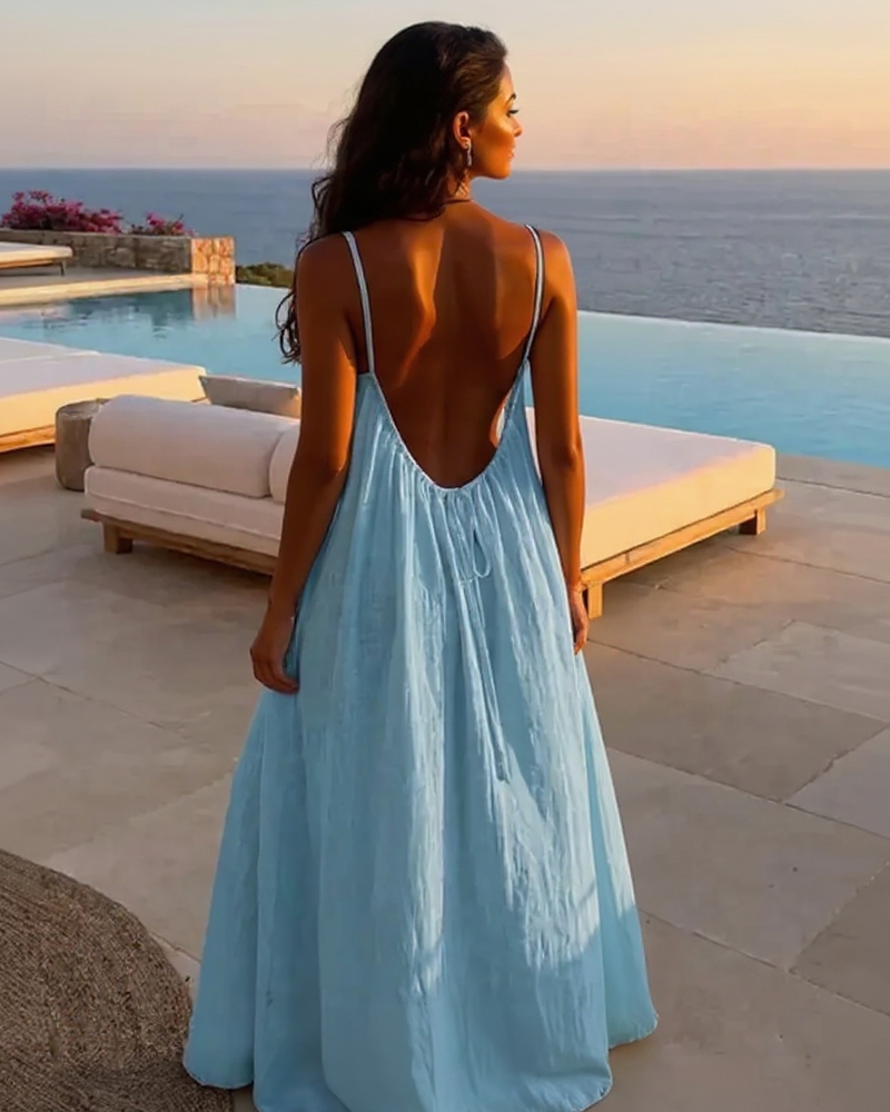 Wina - Women's Backless Maxi Dress with Spaghetti Straps