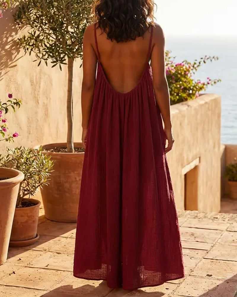 Wina - Women's Backless Maxi Dress with Spaghetti Straps