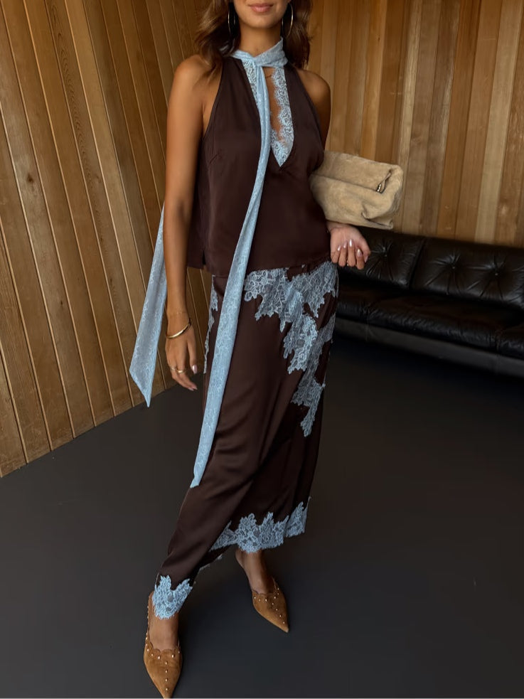 Katalina - Krajkový kostýmkový set, elegantní dvoudílný komplet s krajkovým lemem