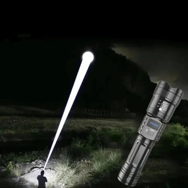 Rechargeable LED Flashlight with Zoom Focus & Digital Display