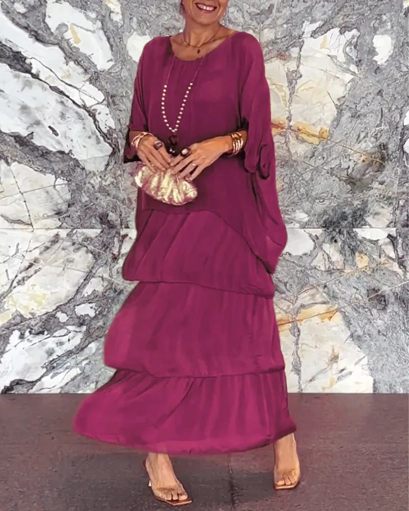 Women's Tiered Maxi Dress with Relaxed Fit and Flowing Design