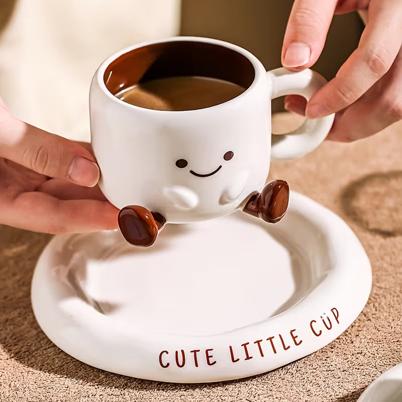 Luno カートゥーン風 セラミック コーヒーカップ＆ソーサーセット