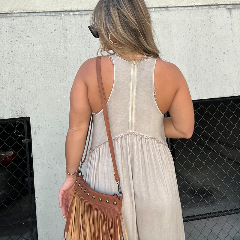 Women's Sleeveless Maxi Dress with Side Slit and Racerback