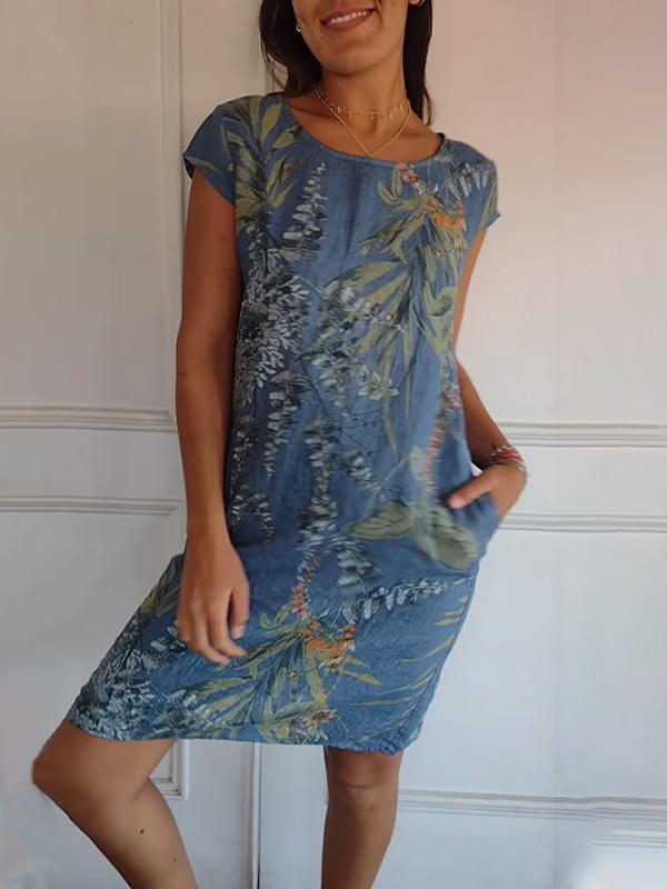Women's Floral Print Round Neck Casual Summer Dress