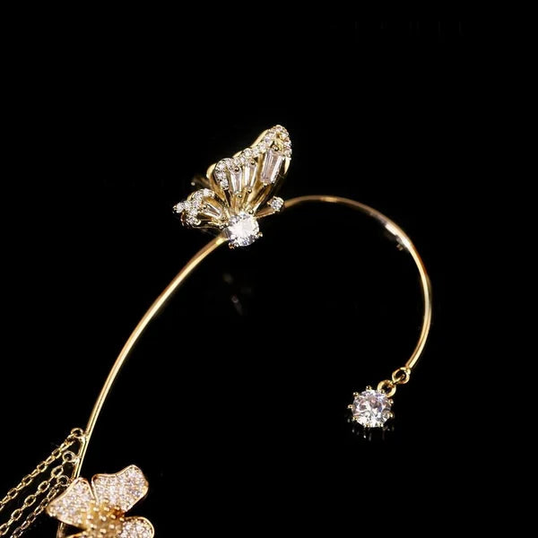 GlowLuxe — Floral Ear Cuff Earrings with Crystal Accents and Tassel Design