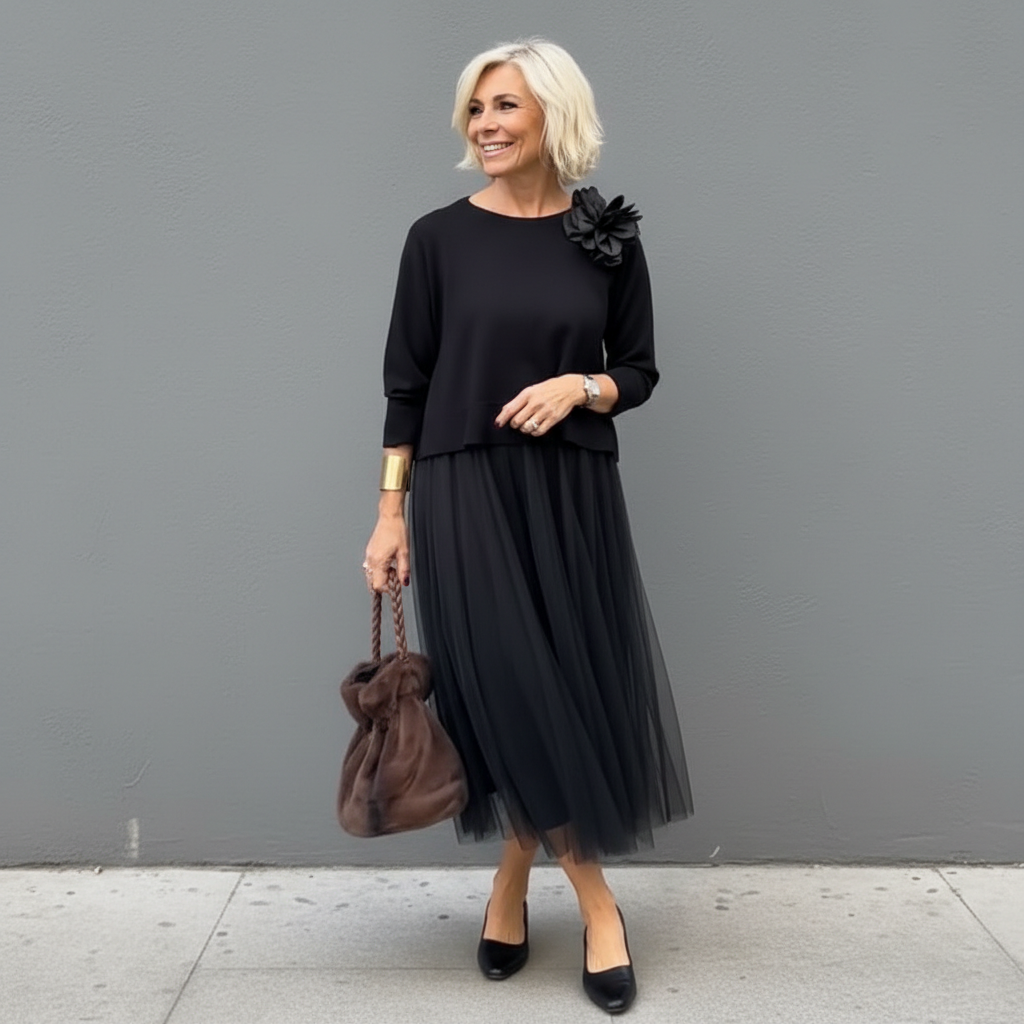 Emmie - Elegantní dvoudílný komplet, vrstvené pletené šaty pro nenucený styl