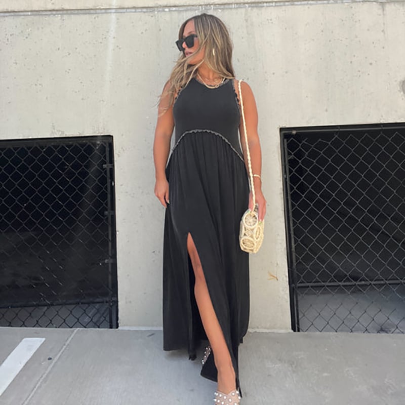 Women's Sleeveless Maxi Dress with Side Slit and Racerback