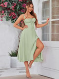 Damen-Midikleid mit gerafftem Brustbereich, Seitenschlitz und Spaghettiträgern