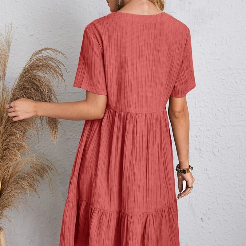 VintageMuse – Damen-Boho-Minikleid mit V-Ausschnitt und Rüschensaum