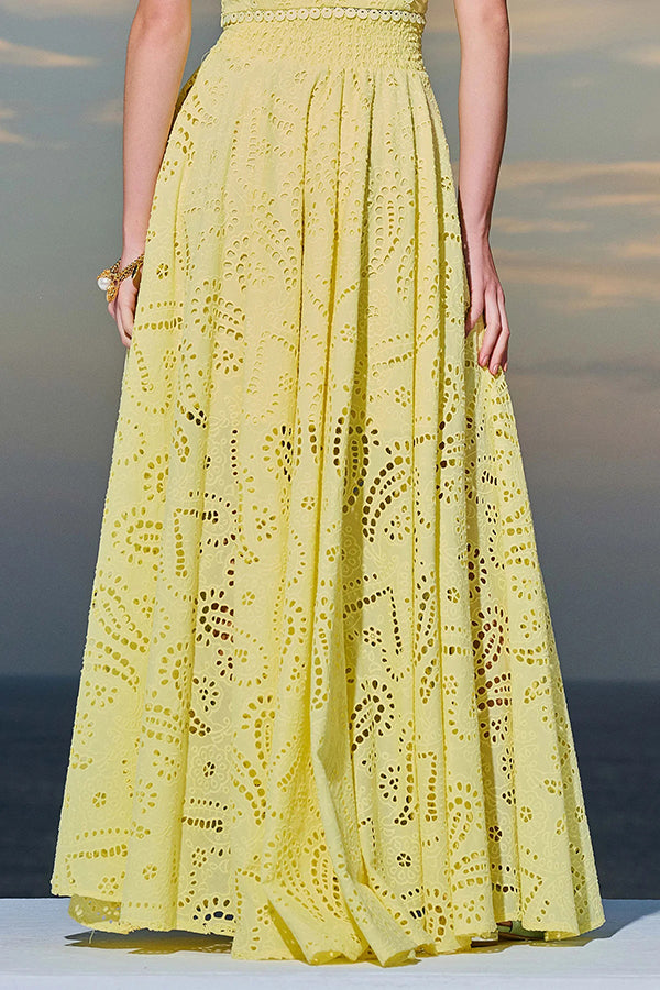 Larissa - Set s vyšívaným topem &amp; maxi sukní s vysokým pasem, elegantní dvoudílný outfit