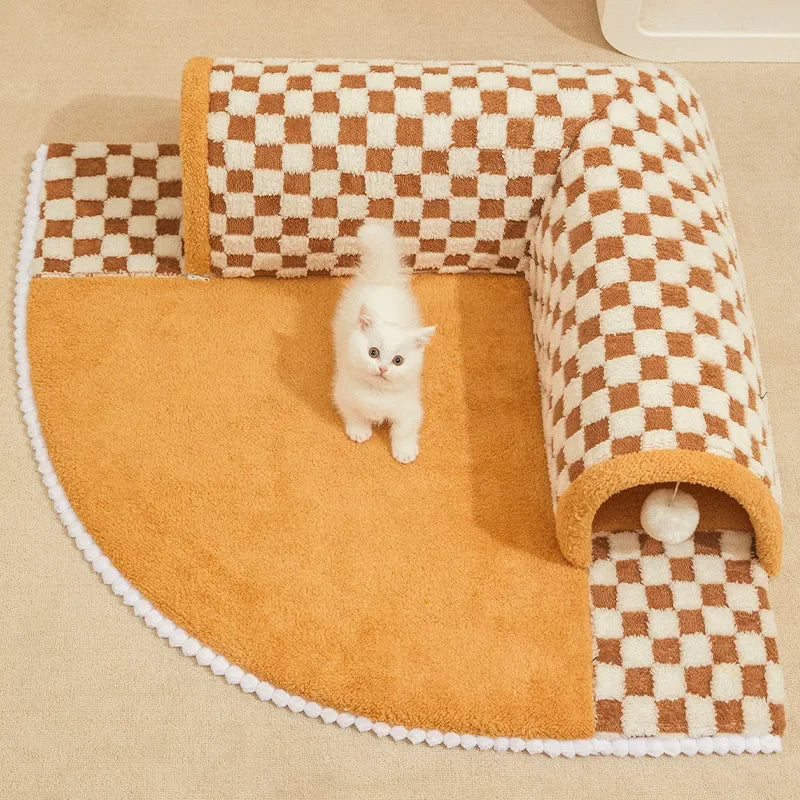2-in-1 Plush Tunnel Bed for Cats & Small Dogs