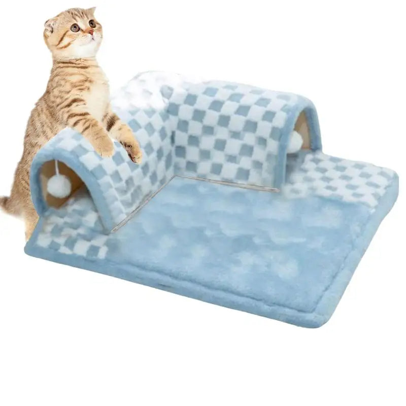 2-in-1 Plush Tunnel Bed for Cats & Small Dogs