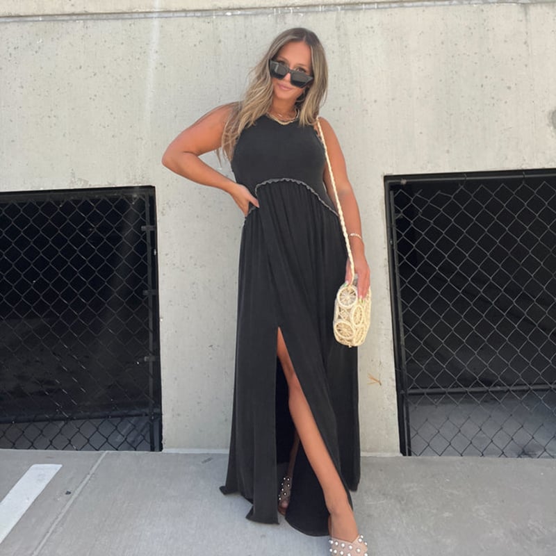 Women's Sleeveless Maxi Dress with Side Slit and Racerback