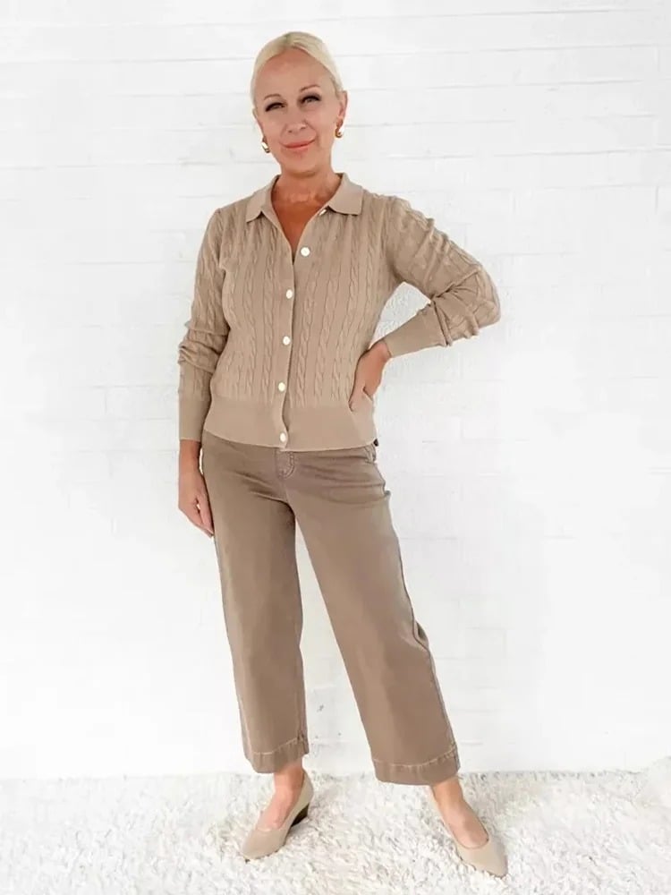 Women's Cropped Wide Leg Twill Pants with Pull-On Waist