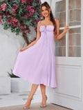 Damen-Midikleid mit gerafftem Brustbereich, Seitenschlitz und Spaghettiträgern