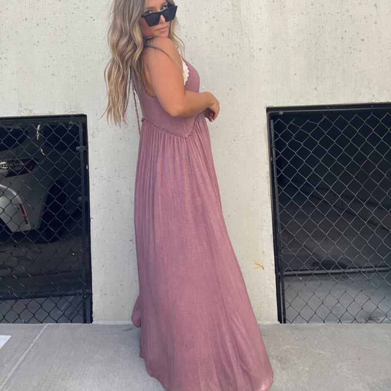 Women's Sleeveless Maxi Dress with Side Slit and Racerback