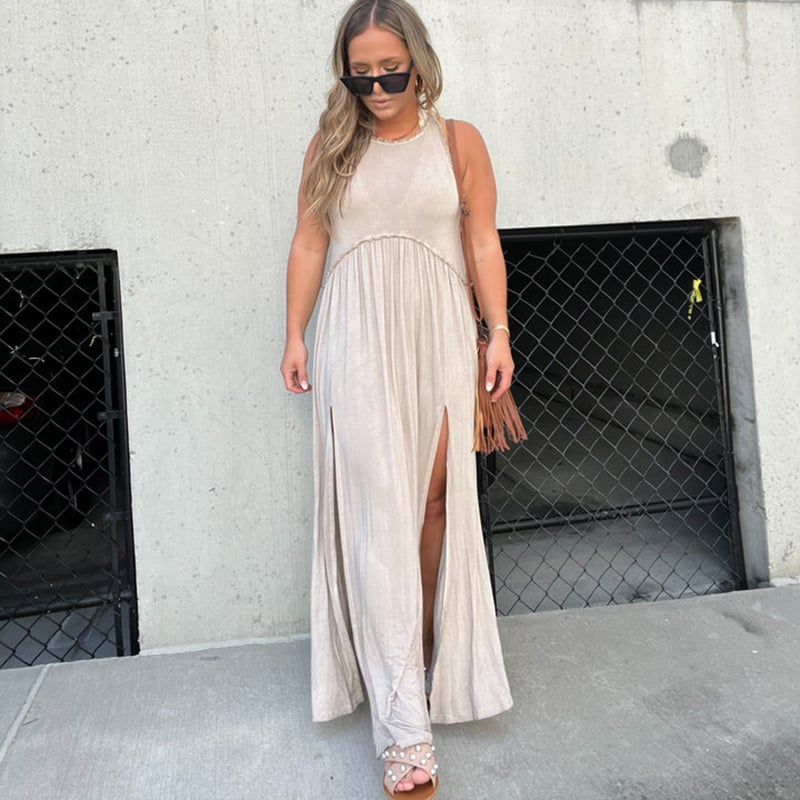 Women's Sleeveless Maxi Dress with Side Slit and Racerback