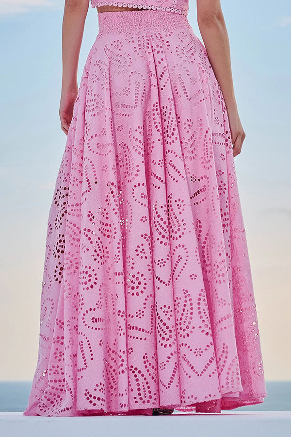 Larissa - Set s vyšívaným topem &amp; maxi sukní s vysokým pasem, elegantní dvoudílný outfit
