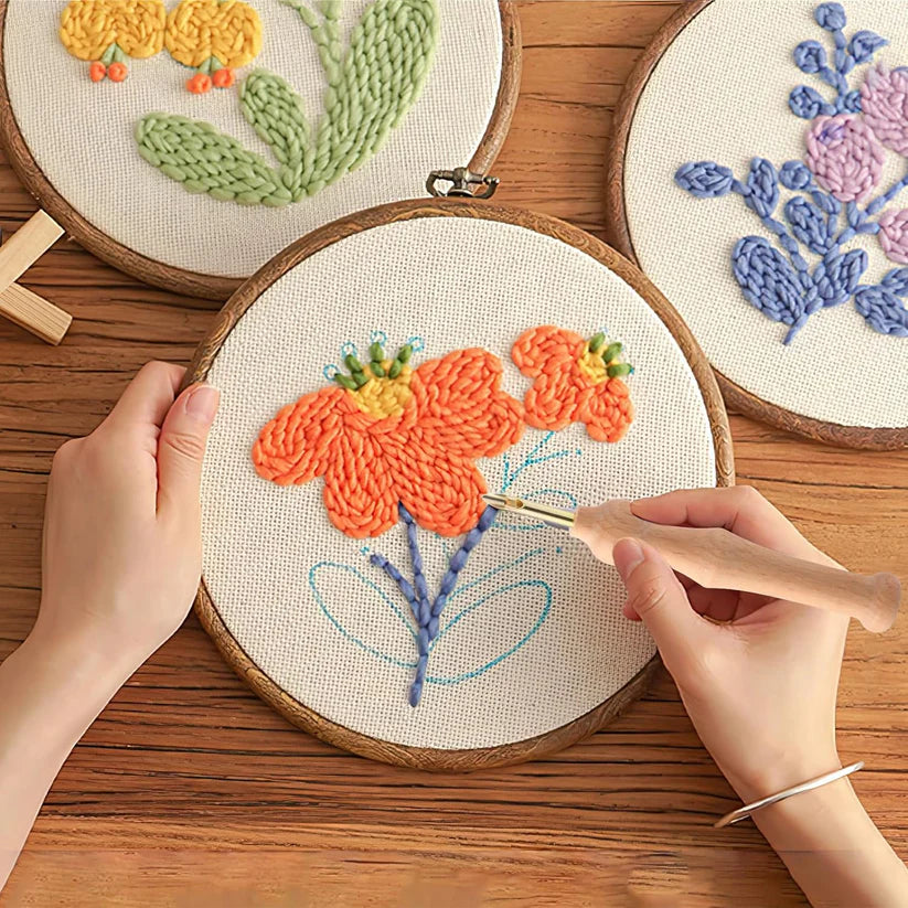 ThreadCrest - Punch-Needle-Stickset für florale DIY-Projekte