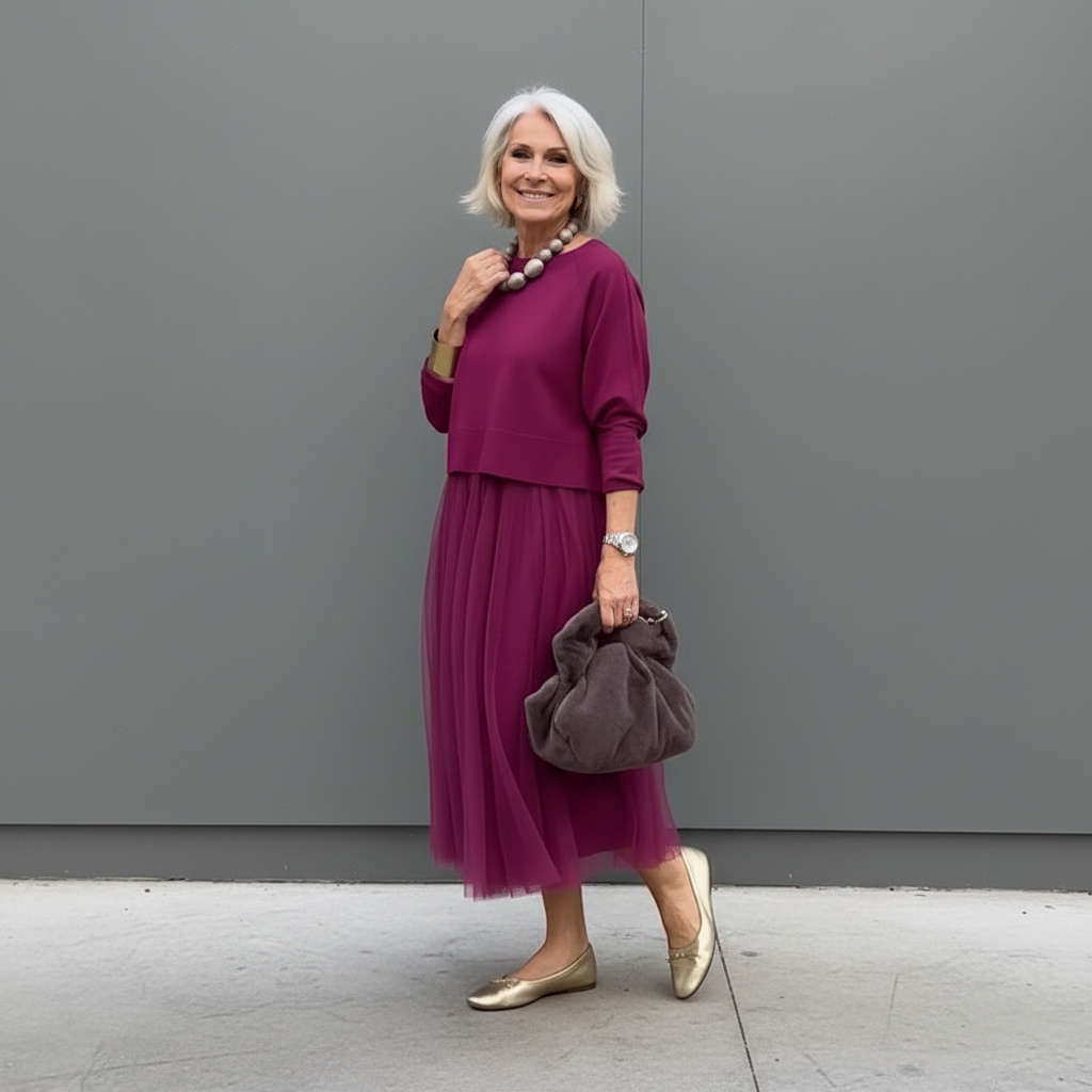 Emmie - Elegantní dvoudílný komplet, vrstvené pletené šaty pro nenucený styl