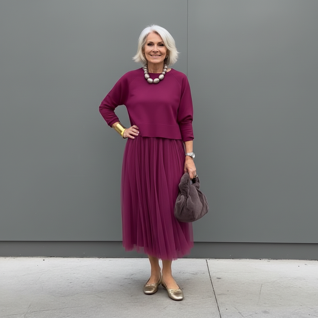 Emmie - Elegantní dvoudílný komplet, vrstvené pletené šaty pro nenucený styl