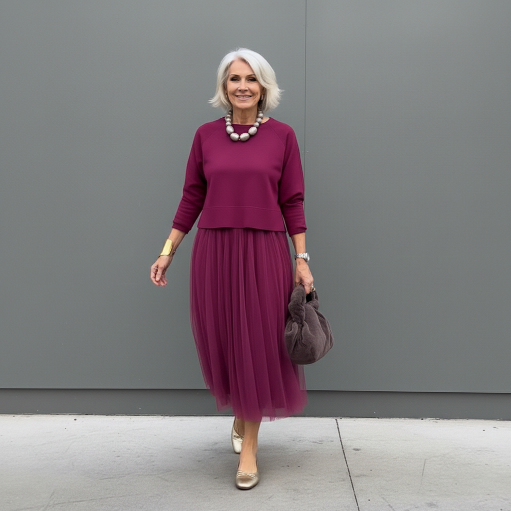 Emmie - Elegantní dvoudílný komplet, vrstvené pletené šaty pro nenucený styl