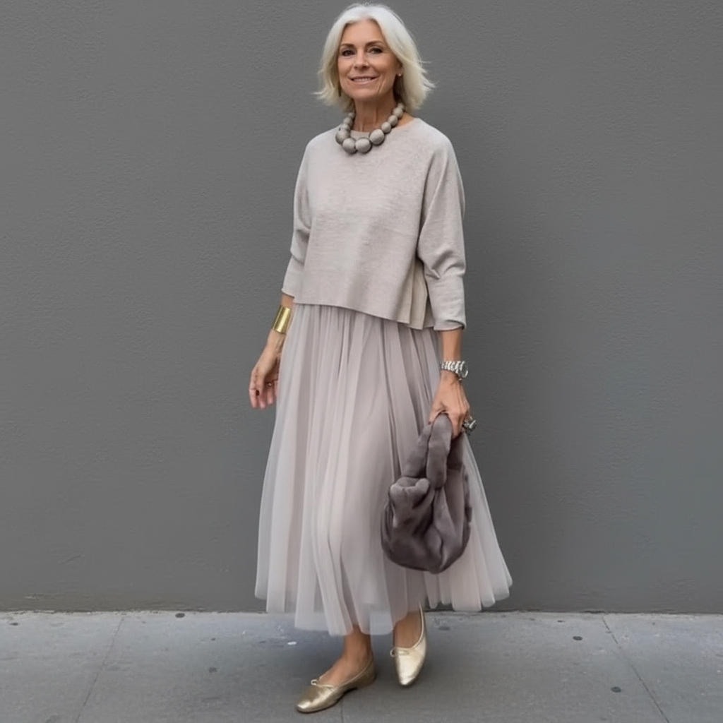 Emmie - Elegantní dvoudílný komplet, vrstvené pletené šaty pro nenucený styl