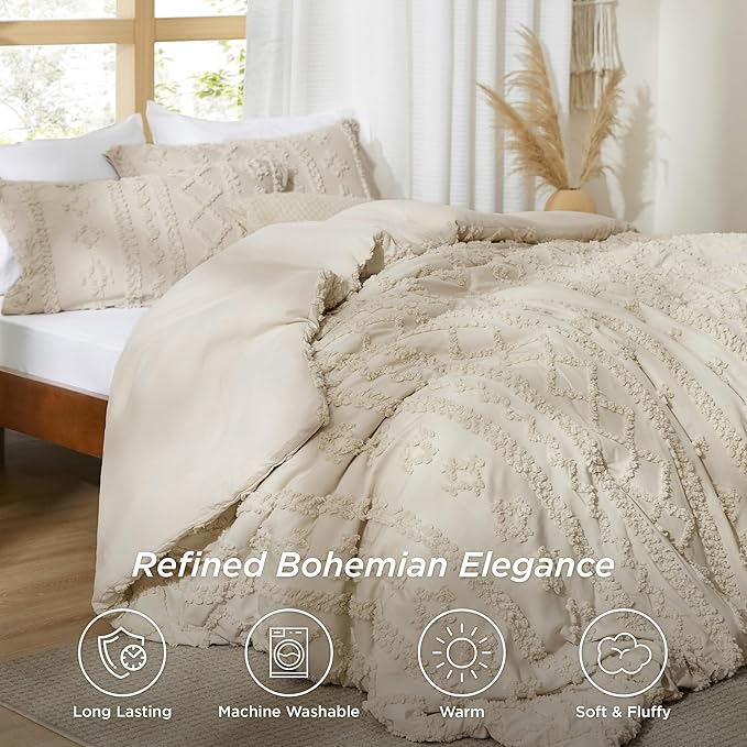 Solmere Tufted Boho Duvet Cover Set with Pillow Shams