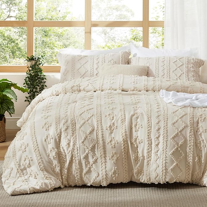 Solmere Tufted Boho Duvet Cover Set with Pillow Shams