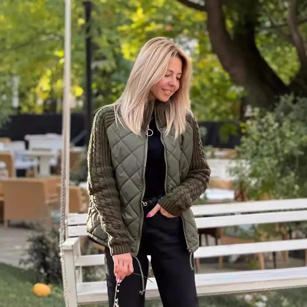 Knitted Sleeve Patchwork Puffer Jacket