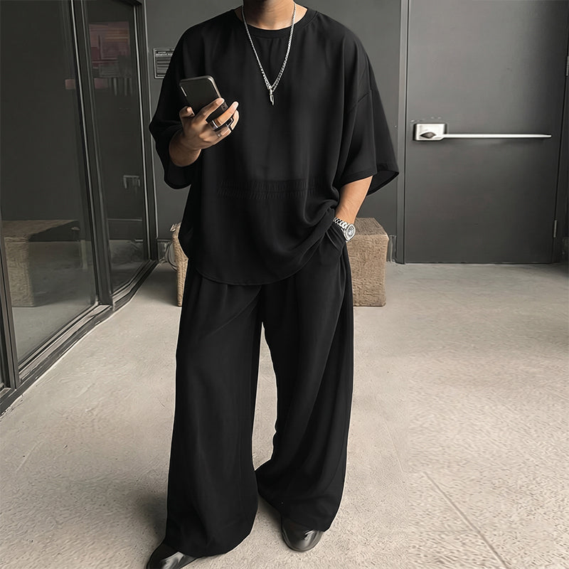 MonoStyle – Męski zestaw oversize: T-shirt i spodnie z szerokimi nogawkami