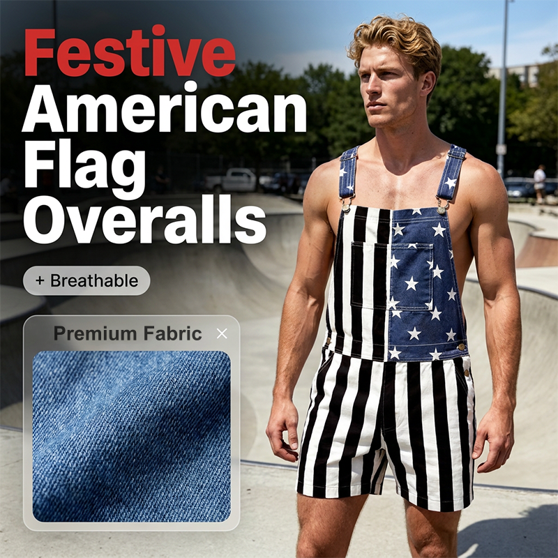 PatriotVibe - Korte denim-overalls med amerikansk flag