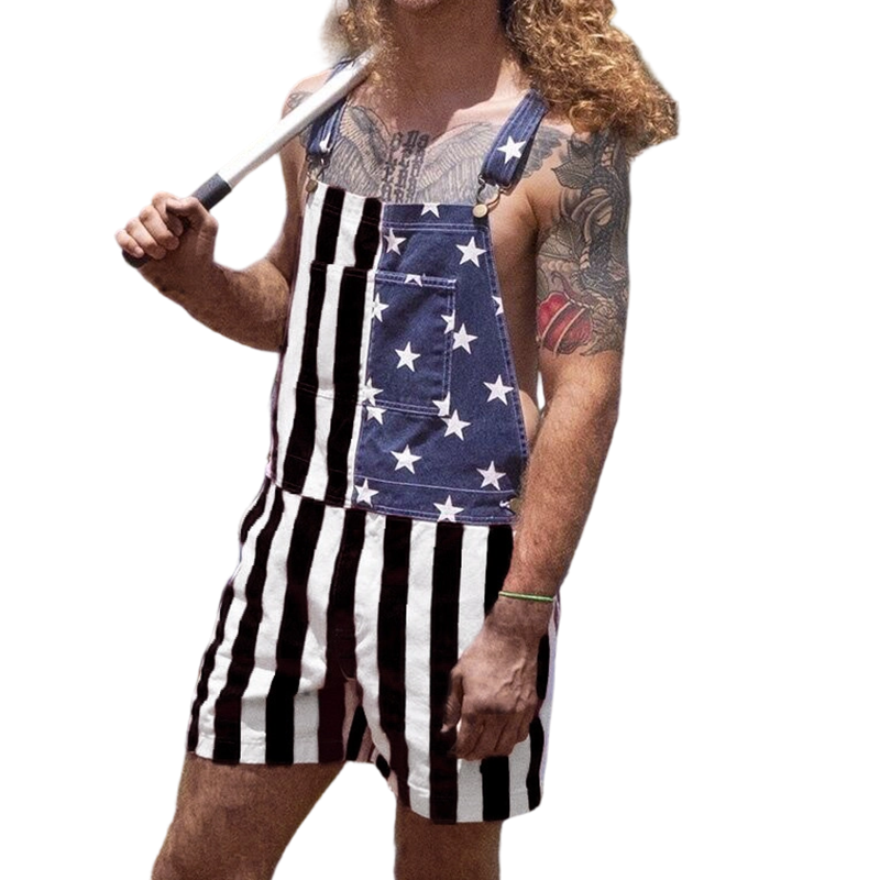 PatriotVibe - Korte denim-overalls med amerikansk flag
