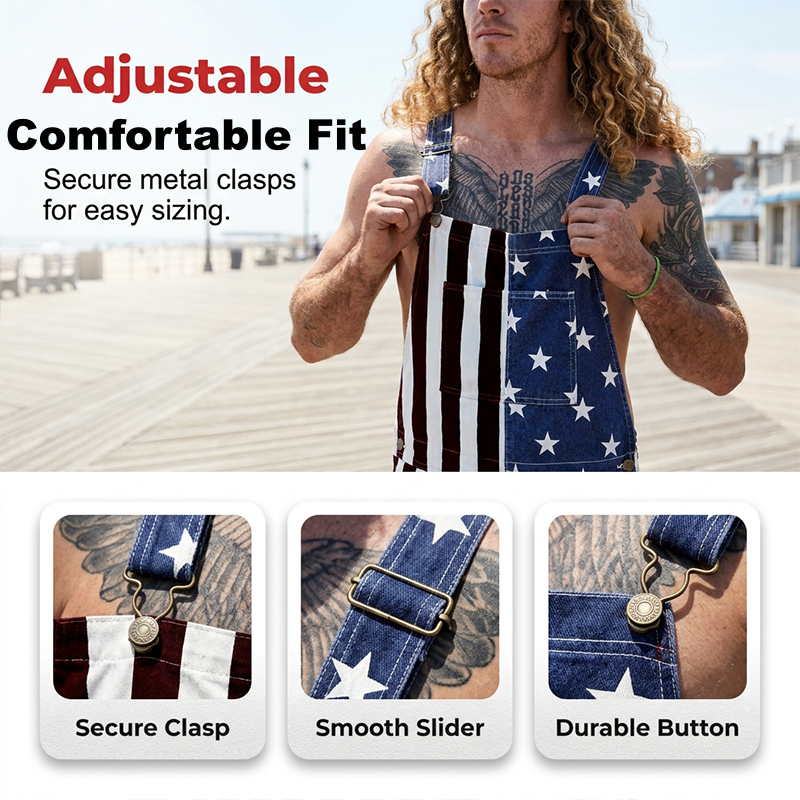 PatriotVibe - Korte denim-overalls med amerikansk flag
