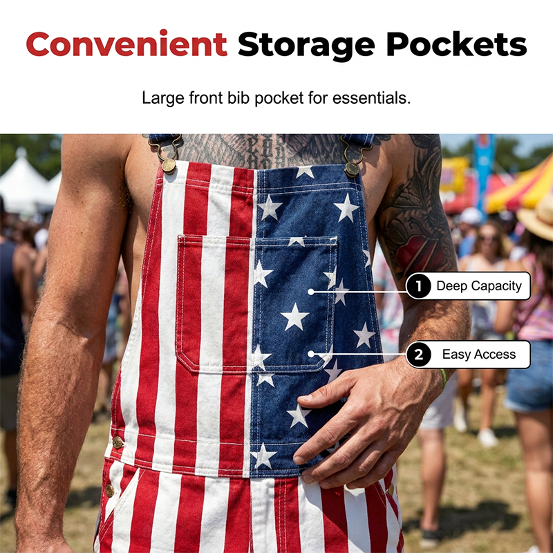 PatriotVibe - Korte denim-overalls med amerikansk flag