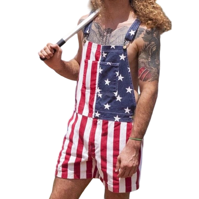 PatriotVibe - Korte denim-overalls med amerikansk flag