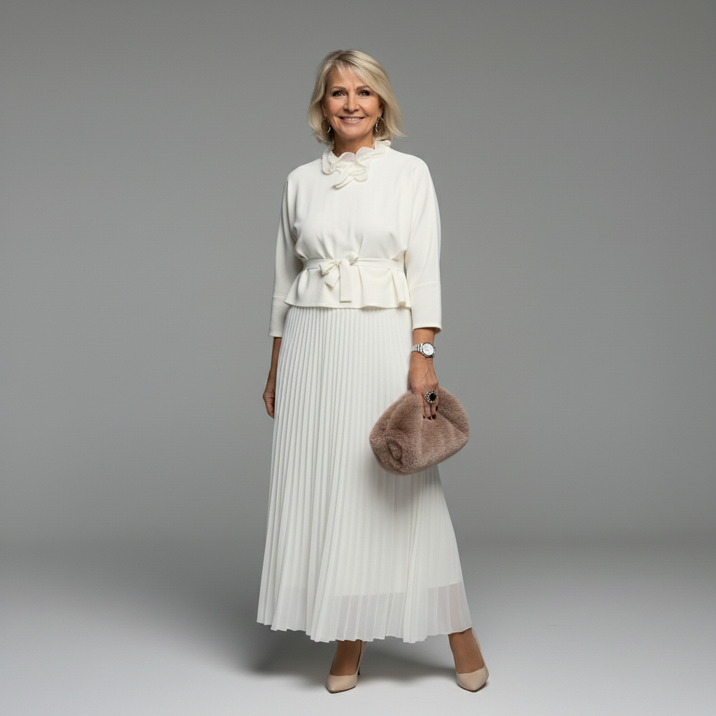 Emmie - Elegantní dvoudílný komplet, vrstvené pletené šaty pro nenucený styl